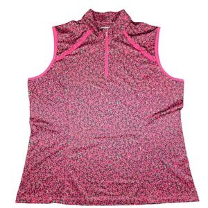 Callaway Opti-Dri Womens XXL Pink Floral Sleeveless Golf Polo Quarter Zip Shirt